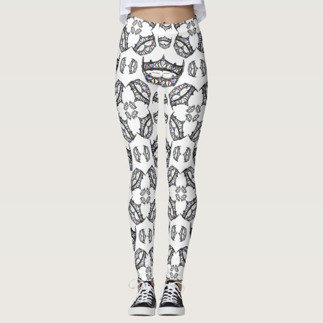 Leggings Queen of Hearts Silver Crowns Tiaras White leging (Devant)