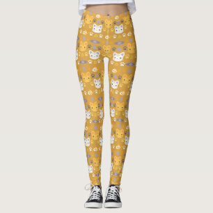 Leggings Qu'est-ce que le Cool, chat Kitty en Jaune et Lava