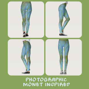 Leggings Queue de chat inspirée de Monet pastel bleu et ver