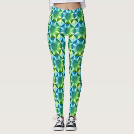 Leggings - Quilt Muster in Blues und Grüntöne