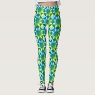 Leggings - Quilt Muster in Blues und Grüntöne