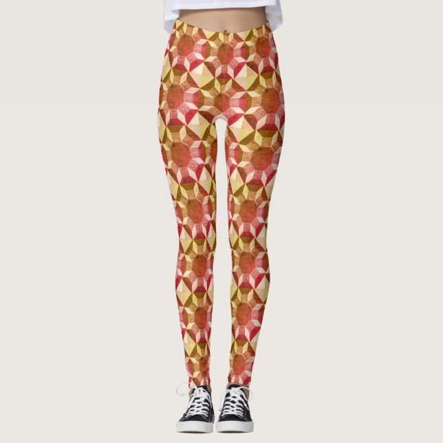 Leggings - Quiltmuster in Rot und Gelb (Vorderseite)