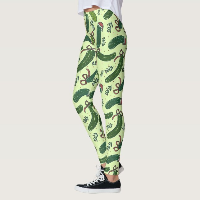 Leggings Quirky Festive Pickles de Noël Motif (Gauche)