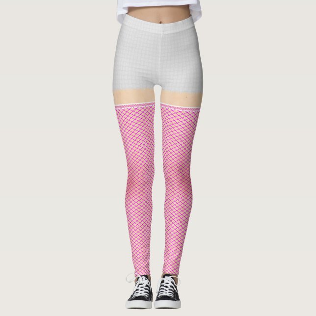 Leggings Raccourcis de denim blanc avec des poissons roses  (Devant)