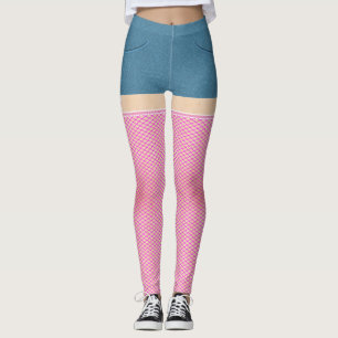 Leggings Raccourcis de denim bleu avec des poissons roses c