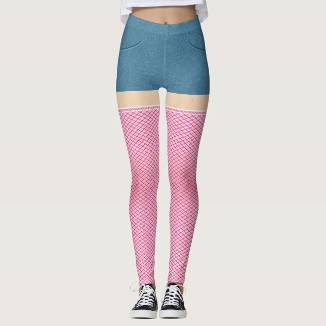 Leggings Raccourcis de denim bleu avec des poissons roses c (Devant)