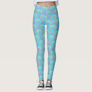 Leggings Rainbow Love Motif de coeur sur Turquoise léger