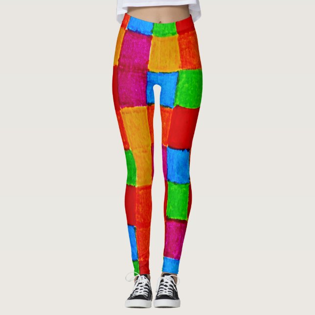 Leggings Rainbow Patchwork Quilt art moderne abstrait (Devant)