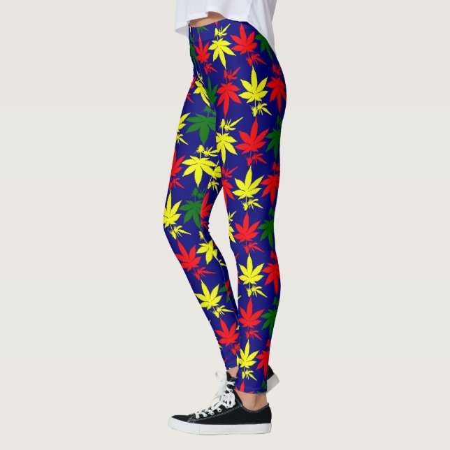 Leggings Rasta Weed Couleurs Feuilles Bleu Tights (Gauche)