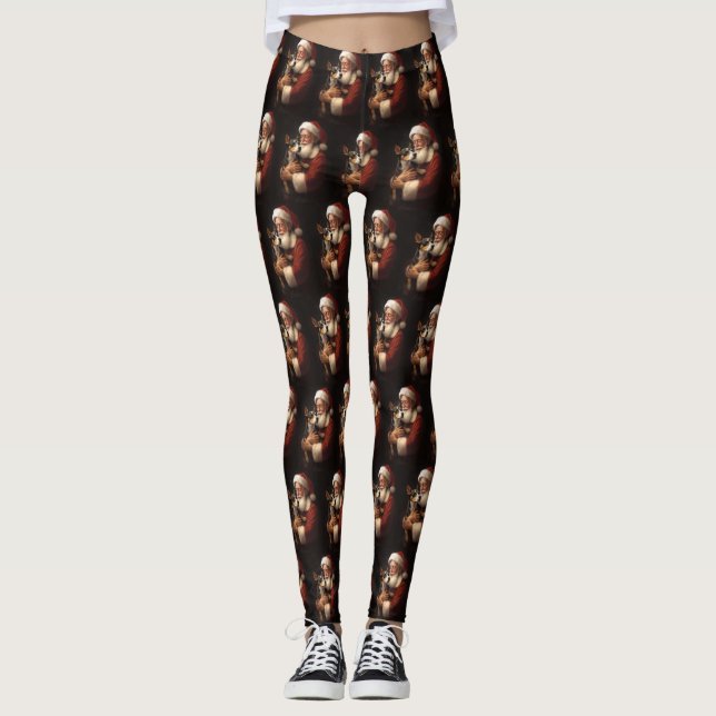 Leggings Rat Terrier Avec Noël Festif Du Père Noël (Devant)