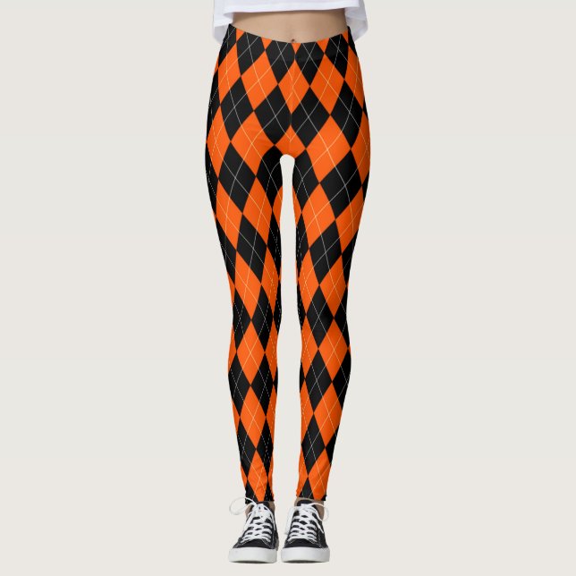 Leggings Raute Schwarz/Orange (Vorderseite)