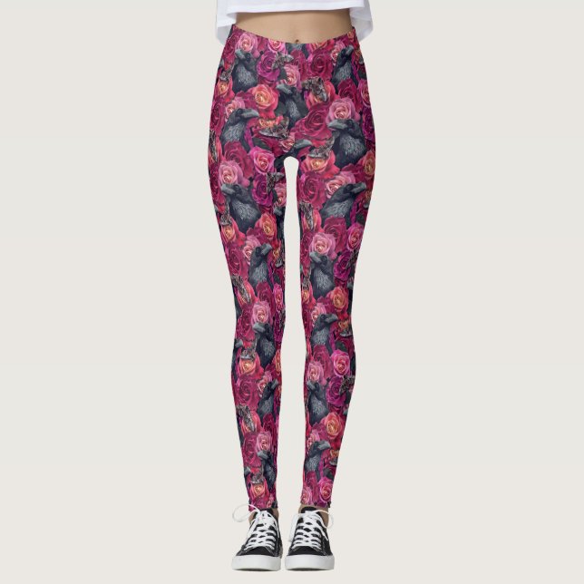 Leggings Raven Evermore rétro avec Roses et Hawkmoths (Devant)