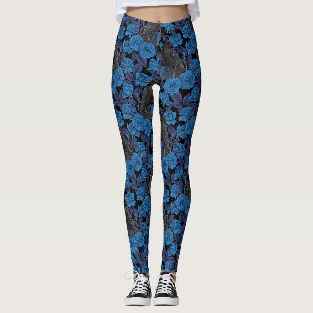 Leggings Ravins et roses bleus (Devant)