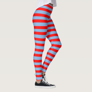leggings rayés bleu clair et rouge