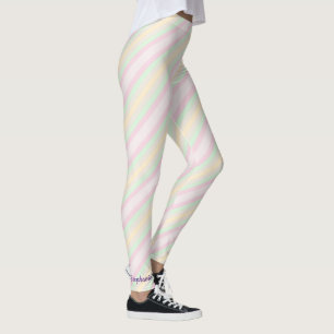 Leggings Rayure en pastel jaune et verte rose personnalisé