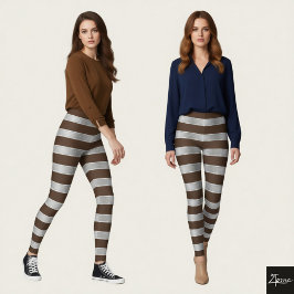 Leggings Rayure Horizontale Brun Argent Métallisé Brillant