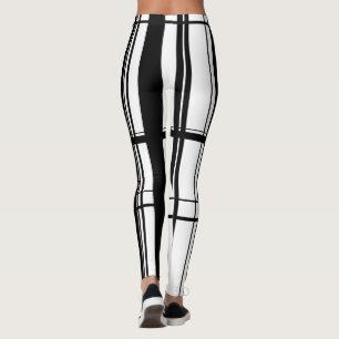 Leggings rayures abstraites en noir et blanc