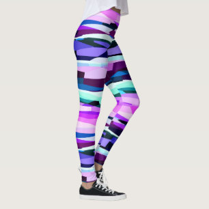 Leggings Rayures abstraites violettes, roses et bleues