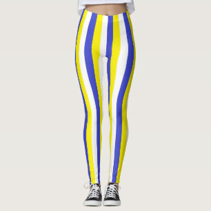 Leggings Rayures bleues, jaunes et blanches verticales