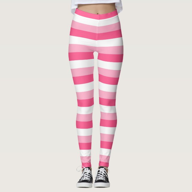Leggings Rayures de rose, de rose indien, et blanches (Devant)
