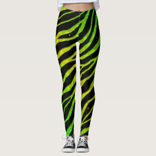 Leggings Rayures déchirées de l'espace-temps - Vert/jaune