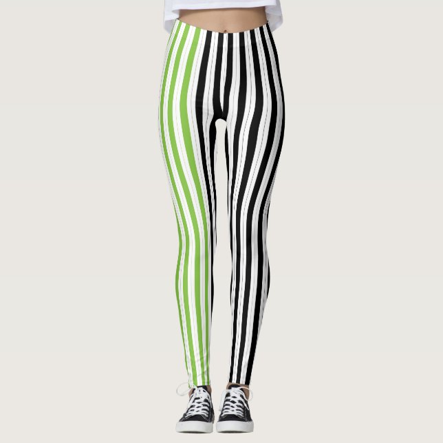 Leggings Rayures d'Halloween Violet Vert Noir Orange (Devant)