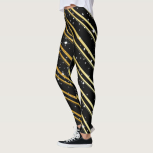 Leggings Rayures dorées classe avec neige sur fond NOIR