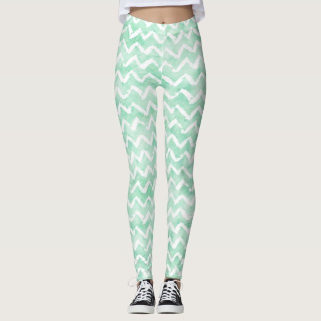 Leggings Rayures en bon état chics de Chevron d'aquarelle (Devant)