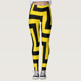 Leggings Rayures géométriques noires jaunes de Chevron