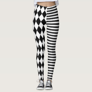 Leggings Rayures noires et blanches et Clown au diamant