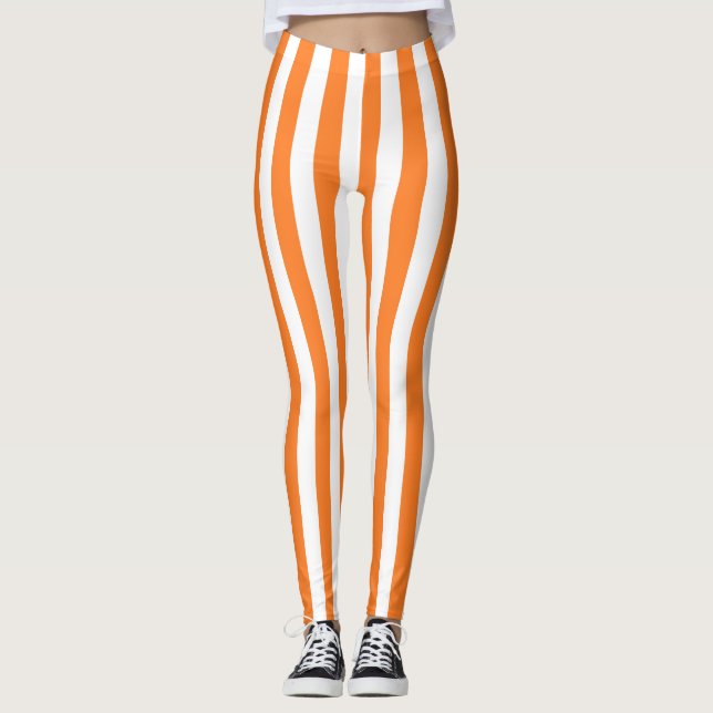 Leggings Rayures oranges et blanches verticales (Devant)