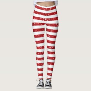Leggings Rayures Pailletées Rouges
