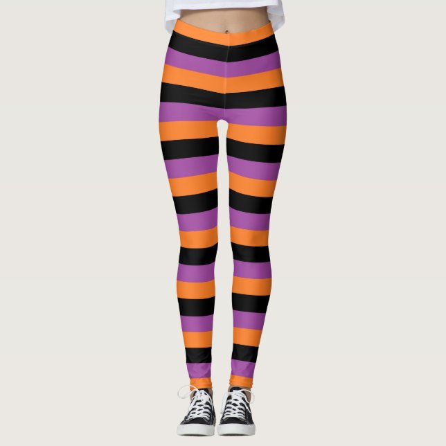 Leggings Rayures pourpres, oranges et noires (Devant)