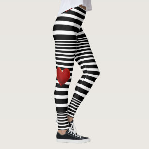 Leggings Rayures rouges de blanc de noir de coeur
