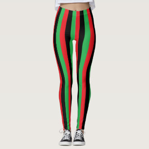 Leggings Rayures rouges, noires et vertes verticales