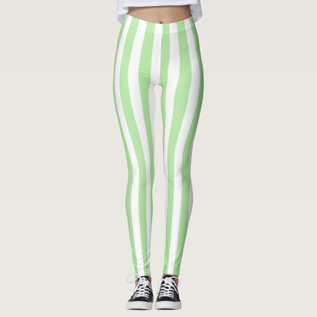 Leggings Rayures vertes et blanches molles verticales (Devant)