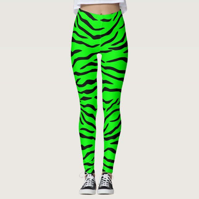 Leggings Rayures vertes et noires au néon lumineuses de (Devant)