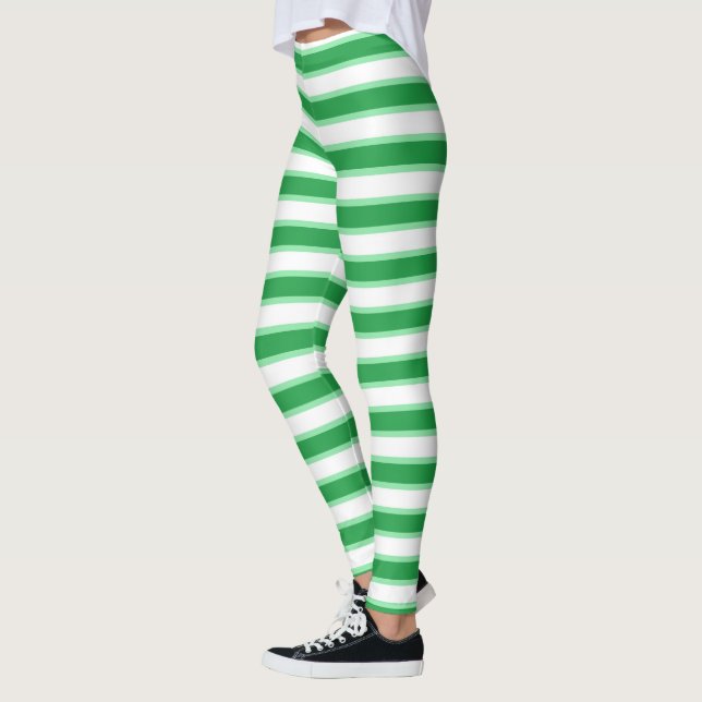 Leggings Rayures vertes vert-foncé, blanches et en pastel (Gauche)