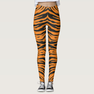 Leggings Rayures Zigzag Peau de Tigre Gris Foncé Orange
