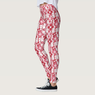 Leggings Red and white floral pattern