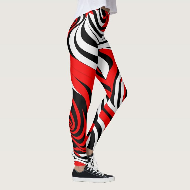 Leggings Red, Black and White Wave Pattern (Droite)