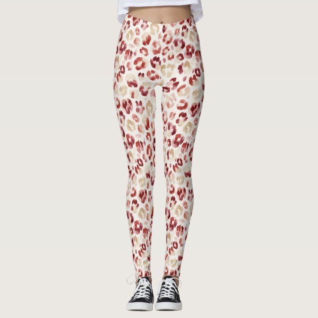 Leggings Red Cream Leopard Animal Print (Devant)