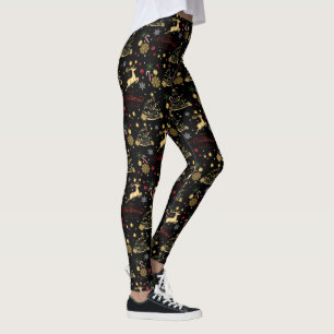 Leggings Red Gold Reindeer Joyeux sapin de Noël