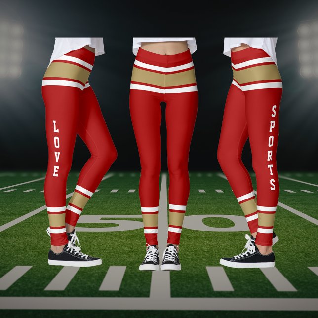 Leggings Red Gold White Team Jersey Couleurs Aimer Sports (Red Gold White Team Jersey Colors Love Sports Leggings)