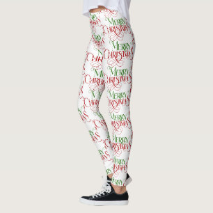 Leggings Red & Green Joyeux Noël Retro Typographie