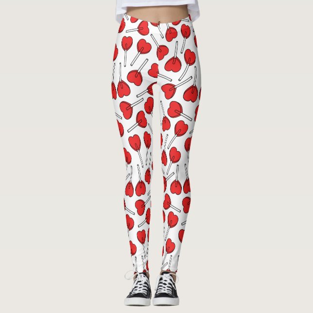 Leggings Red Lollipops, Heart Lollipops, Lollipop Pattern (Devant)