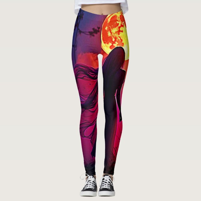 Leggings Red Moon Shadow Woman Conception de mystère (Devant)