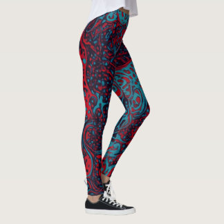 Leggings Red Turquoise Marble Abstract Pattern
