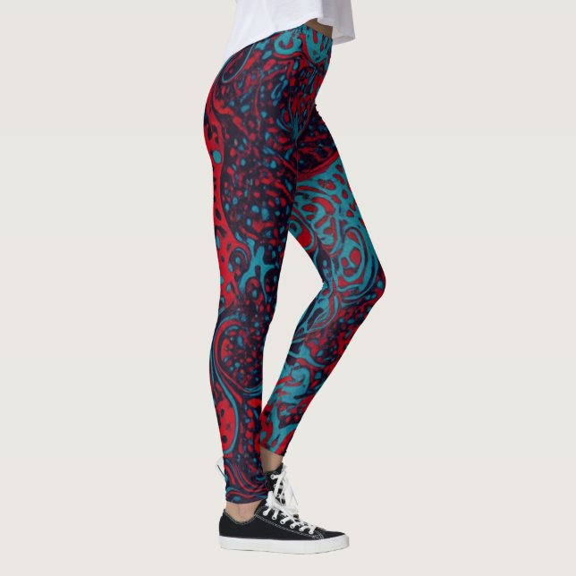 Leggings Red Turquoise Marble Abstract Pattern (Droite)