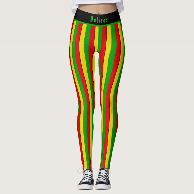 Leggings Red Yellow Green Rasta Striped (Devant)